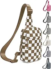 [KAHADI] Checkered Sling Bag for Women, Spacious Checkered Crossbody Bag Shoulder Bag Purse with Adjustable Strap, Travel