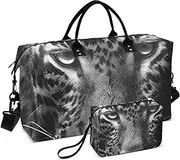 [YXYZRMY] Travel Duffel Bag Leopard Portrait Black White Gym Bag Sports Tote Bag with Multiple Interior Pockets Shoulder Weekender Bag for Women Men with Toiletry Bag 20.5”x 7.9”x 13.8, Multi-Colored