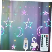 7.5FT Colorful Star & Moon Curtain String Lights – USB Powered LED Fairy