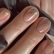 24 Pieces Artificial Fingernails Short - Golden Glitter Finger Nails - Square Nails for Sticking - Glitter Gradient Press on Nails - Full Cover Artificial Nails for Women Girls Party Home DIY