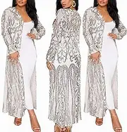 [PROMLINK] Women's Sequins Open Front Long Sleeve Club Cardigan for Evening Prom