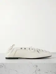 [GANNI] GANNI - Lace-up Embellished Recycled Leather Ballet Flats - Off-white - IT39 IT 39 Off-white