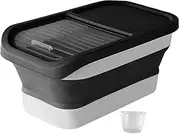 Pet Dog Cat Food Storage Container, Rice Box, Measuring Cup 10kg Organizer Dispenser Grains Container Collapsible Dog Food Container for Nuts, Black