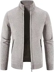 [ORDOBO] Men's Cardigan Sweater - Knit Sweater Cardigan Men Stand Collar Fleece Thick Warm Knitted Jacket Solid Color Z