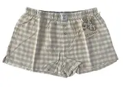 NWT PJ Salvage Large Boxer Lounge Pajama Shorts Beige Gingham Plaid #PQ12