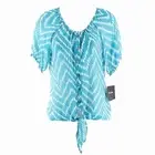By & By NEW Size M Aqua White Button Front Tie Bottom 100% Polyester Top