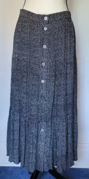 New Sprinkle Print Button Front Maxi Skirt Tiered Broomstick Prairie Talbots