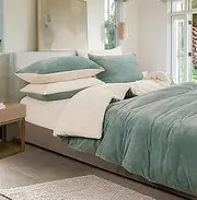 Gioia Casa 2-in-1 Teddy Sherpa Quilt Cover Set & Blanket with Matching Pillowcases - Ultra Soft, Comfy, Luxurious Versatile Quilt Cover Set with Zipper Closure (Sage Green, Double)