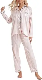 [Generic] Track Pants Women Silk Coarse Striped Cardigan Long Sleeved Pants Home Wear Casual Loose Comfortable Patterned Pajamas Set
