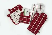 furLong 100% Cotton Eco-Friendly Honey Comb Weave 6-Piece Kitchen Set, 2 Oven mitt, 2 Potholder, 2 Kitchen Towel, Cherry Red