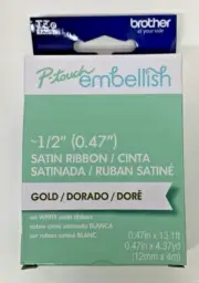 Brother P-touch Embellish Tape for Label Maker .47" Gold on White Satin