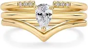 [PAVOI] 18K Gold Plated Three Stackable Rings Set for Women | Tear Drop Cubic Zirconia Stacking Bands Set | 3 Trendy Rings Pack