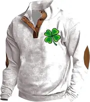 [Miekld] St Patricks Day Shirt Men Shamrock Flag Print Stand Collar Oversized Sweatshirt Loose Fit Long Sleeve Light Hoodie