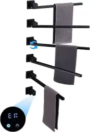 Smart Wifi Towel Warmer for Bathroom 93W Black Heated Towel Rack 180° Rotatable