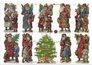 German Embossed SILVER GLITTER Scrap Die Cut - Christmas Santa's & Tree EF7437G
