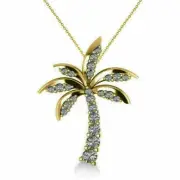 2CT Round Cut Simulated Diamond Women's Tree Pendant 14k Yellow Gold Over