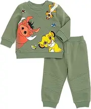 [Disney] Lion King Pumbaa Timon Simba Toddler Boys Fleece Sweatshirt and Pants Set Green 4T