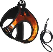 Firefighter Fireman Flame print Dog Harness and Leash Set, Reflective Adjustable Puppy Vest for Small Medium Large Dogs, Cats
