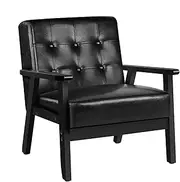 ALFORDSON Wooden Armchair with PU Leather Upholstery Cushion, Accent Chair with Solid Wood Frame Wooden Armrest, Lounge Sofa for Reading Bedroom Living Room, 180KG Capacity, Udele All Black