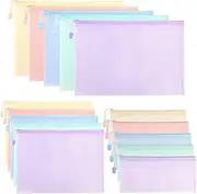 15pcs Mesh Zipper Pouch Bags,A4 A5 A6 Plastic Zip File Wallet Folders,Waterproof Clear Travel Document Storage Bag,5 Colors, Multipurpose for School Office Home Supplies
