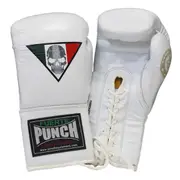 PUNCH EQUIPMENT BOXING GLOVES - Mexican™ LUCKY 13 - LACE UP - WHITE