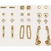 Gold Heart Stud And Hoop Multipack Earrings, Gold