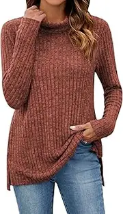 [Poetsky] Womens Turtleneck Tunic Sweaters to Wear with Leggings 2024 Side Split Fall Long Sleeve Tunic Tops