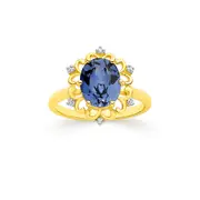 9ct Gold Created Ceylon Sapphire & Diamond Ring in Blue