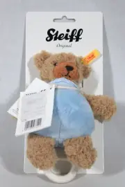 RARE! MY FIRST STEIFF SLEEP-WELL BLUE BABY PULL-DOWN MUSIC BOX BEAR 6" TALL NEW