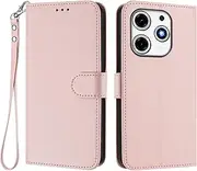 Cover Compatible with Tecno Spark 10 Pro Magic Magenta 4G,Compatible with Tecno Spark 10 Pro Magic Magenta 4G [PU+TPU] Card Slot Wallet Lanyard Phone Case Pink