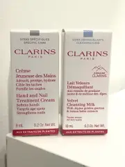 Set of 2 - Clarins Hand & Nails Treatment 8ML & Velvet Cleansing Milk 10ML