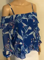 New TANYA TAYLOR Blue Chiffon Blouse Sz 2 NWT MSRP $395 Parrot Tulip Daisy Top