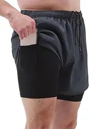 YUMENG Men Sports Shorts with Liner 2-in-1 with Pockets Quick Dry Running Cycling Fitness Shorts