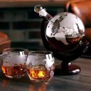 Whiskey Decanter Set - Globe with 2 Etched Whiskey Glasses, Gift for Men Husband