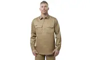 King Gee Mens Originals Closed Front Cotton Drill Work Shirt K04020 - Khaki