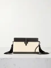 [Hunting Season] Hunting Season - The Trunk Tasseled Leather-trimmed Satin Shoulder Bag - Beige - One size One size Neutrals