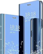 HonwYes Case Compatible Samsung Galaxy S10E Mirror Case Stylish Luxurious Make Up Slim Clear with Kickstand Flip Mirror Covers Anti-Scratch Cases Covers Blue with Tempered Film 2