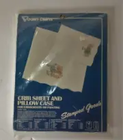 1982 Vogart STORY TIME Stamped CRIB SHEET & PILLOWCASE Bunny EMBROIDERY Cross