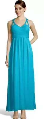 Aidan Mattox Chiffon Beaded Cross-Strap Gown Crystal Blue 2 NWT $275