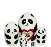Wood Nesting Doll-Panda with Fu ( 福）, Set Of 5