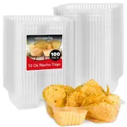 12oz Plastic Nacho Trays 100 Pack Small Disposable Tray for Nachos & Cheese D...