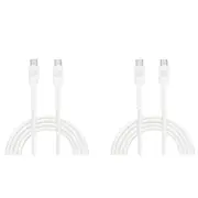 2x Bonelk Long-Life 2m/60W Easy Grip USB-C Cable For iPhone 15 White
