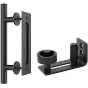 12 in. Matte Black Ladder Pull and Flush Sliding Barn Door Handle w/ Floor Guide