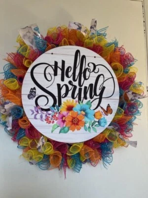 DECO MESH WREATH❤️Creations wish Hope❤️❤️18" Hello Spring Wreath