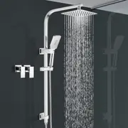 ACA WELS Square 8'' Ultrathin Rainfall Shower Head 3-MODE Handheld Set Gooseneck Arm Wall Rail Diverter Twin Taps Chrome
