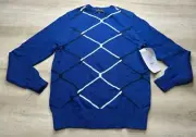 Brooks Brothers Mens Sweater Blue M Cable Argyle Pullover Crew Neck Cotton $128