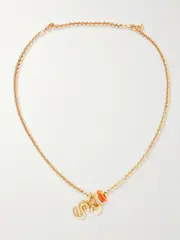 [Roxanne Assoulin] Roxanne Assoulin - Puffy Initial Gold-tone, Enamel And Cubic Zirconia Necklace - E E Gold