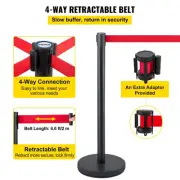 Set of 6 Black Stanchions with 2m Red Belt, Steel Crowd Control Barriers