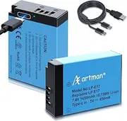 Artman LP-E17 Battery 1450mAh 2-Pack with Type-C Direct Charging Port for Canon EOS R50 RP R10 R8,Rebel T6i,T7i,T8i, T6s, SL2, SL3, EOS M3, M5, M6, EOS 200D, 77D, 750D, 760D, 800D, 8000D,Camera