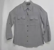 New Chicos Additions Size 1 Button Up Silky Rayon Meridian Top Roll Tab Sleeve S